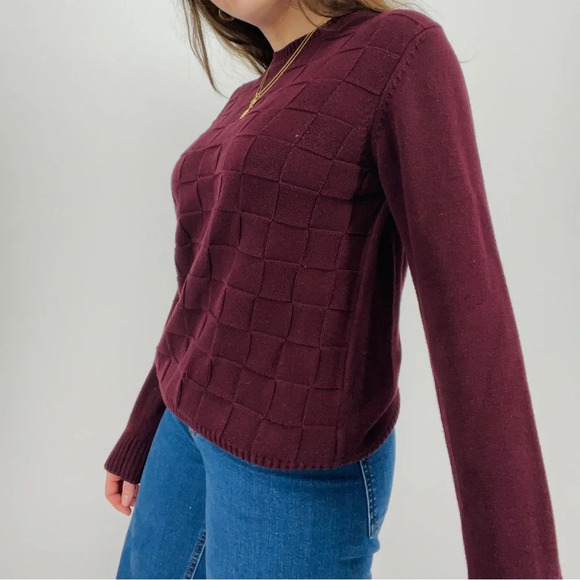 vintage moody burgundy basket weave textured crewneck sweater 100% cotton size s - Picture 4 of 8